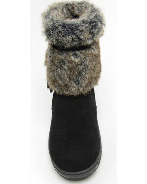 Minnetonka Women's Everett Suede Fur Boots - Round Toe, Black, hi-res