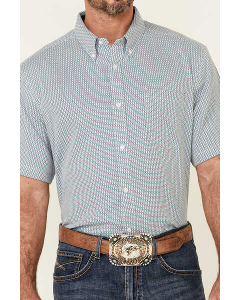 Image #3 - Cody James Core Men's Clovis Dobby Geo Print Short Sleeve Button Down Western Shirt , Blue, hi-res