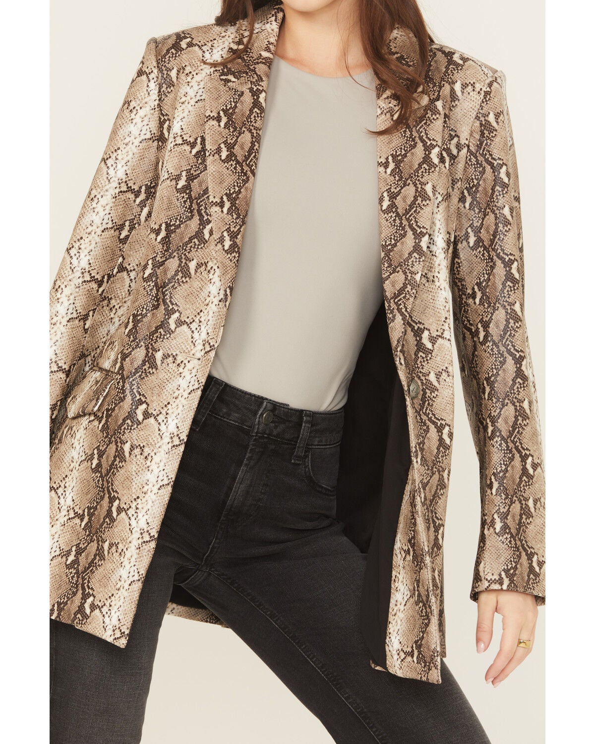 Image #3 - Ariat Women's Faux Snakeskin Embossed Blazer, Lt Brown, hi-res
