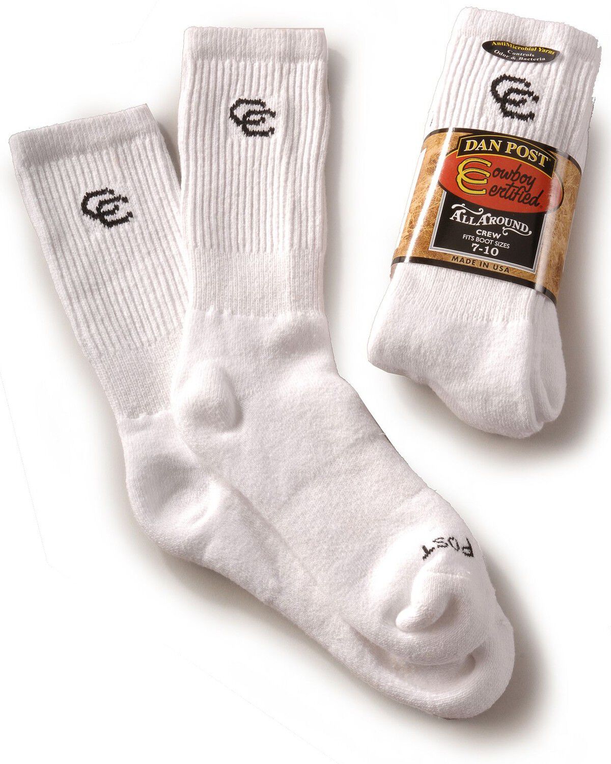 Dan Post Men's Cowboy Certified Crew Socks (2-Pack) - Sizes 7-10, White, hi-res