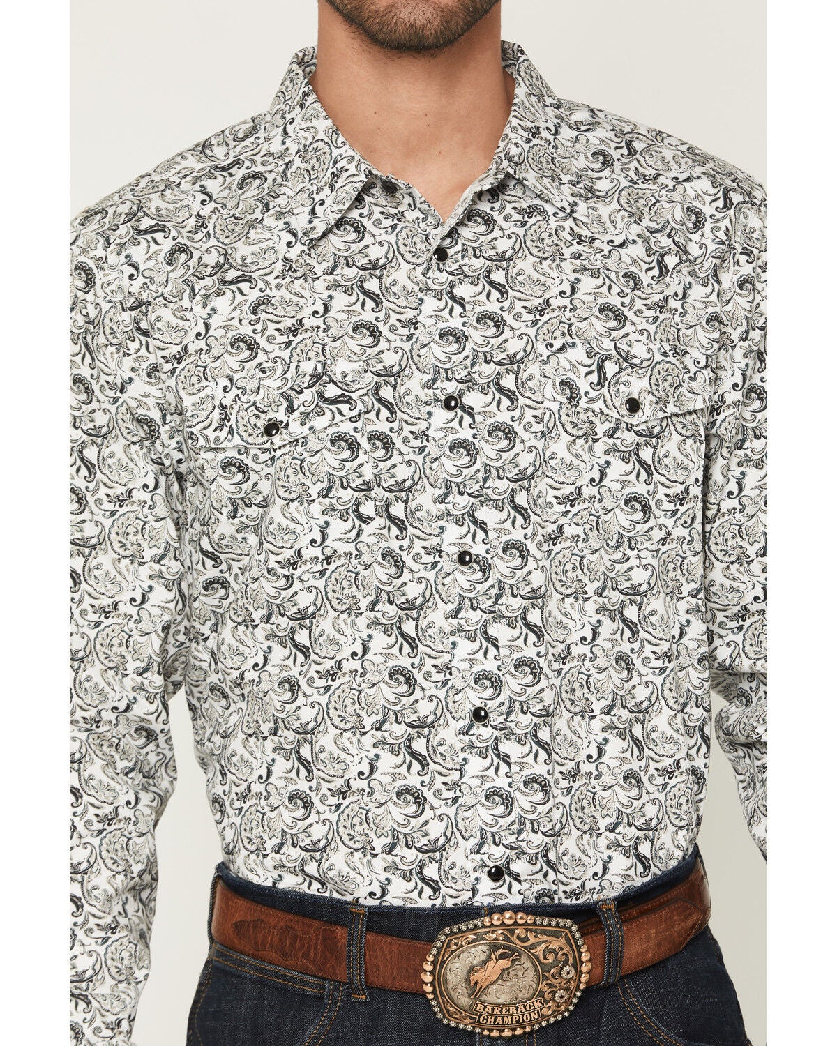 Image #3 - Gibson Trading Co Men's Bone Ridge Paisley Print Long Sleeve Snap Western Shirt, Ivory, hi-res