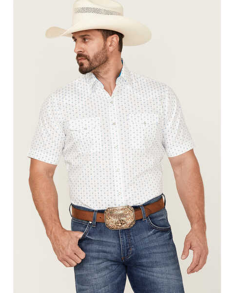 Ely Walker Men's Mini Southwestern Geo Print Short Sleeve Western Shirt  , White, hi-res