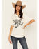 Image #1 - Blended Women's Let's Go Girls Rhinestone Short Sleeve Graphic Tee, White, hi-res