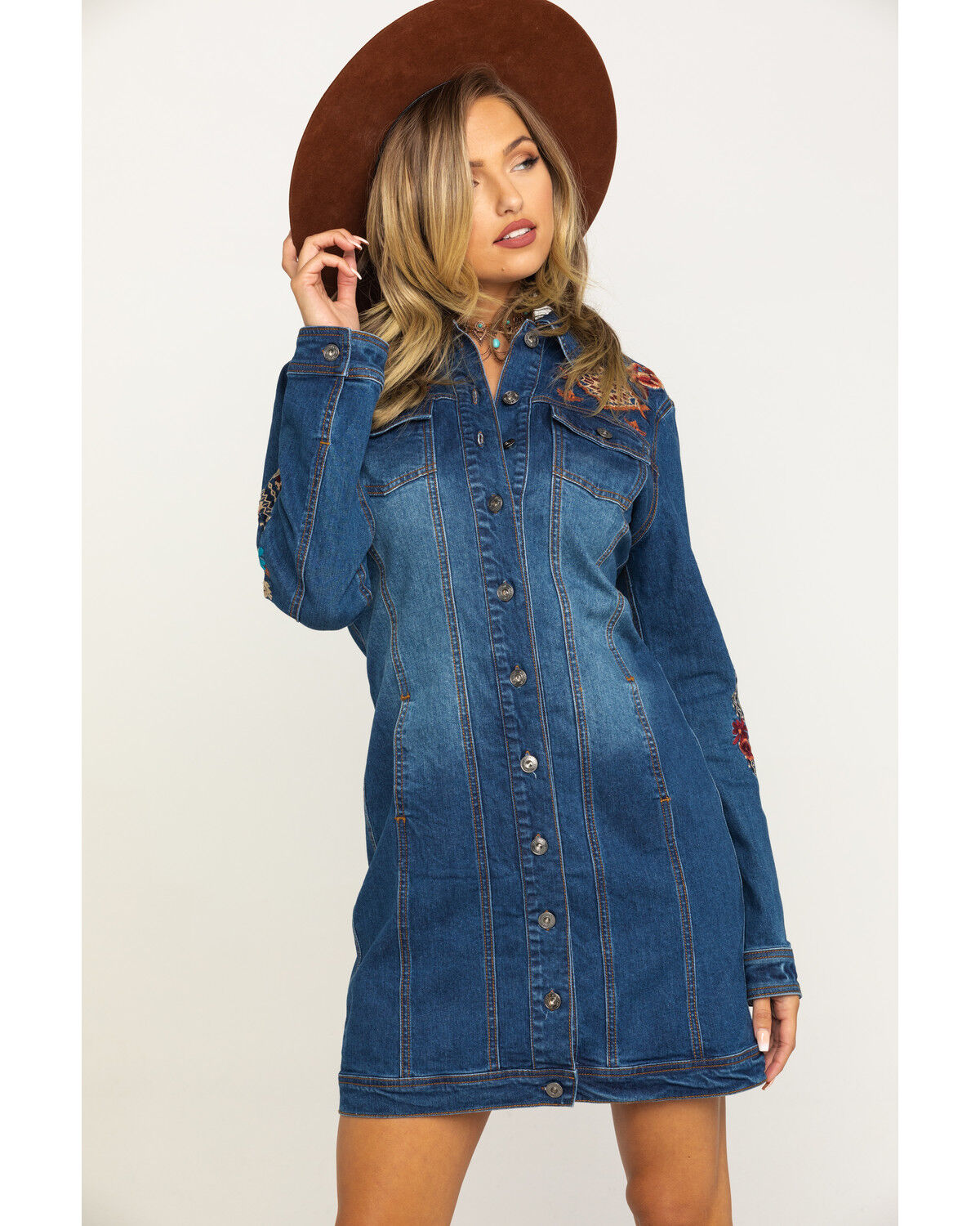 embroidered denim dress