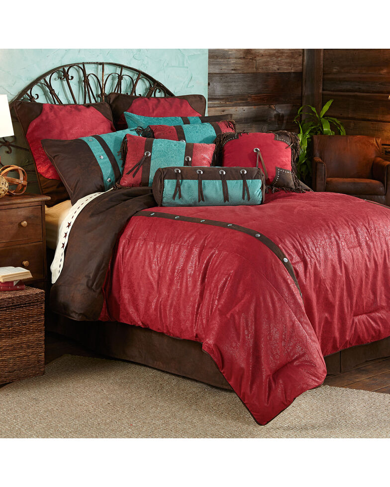 HiEnd Accents 7-Piece Super King Cheyenne Red Tooled Faux Leather Comforter Set, Multi, hi-res