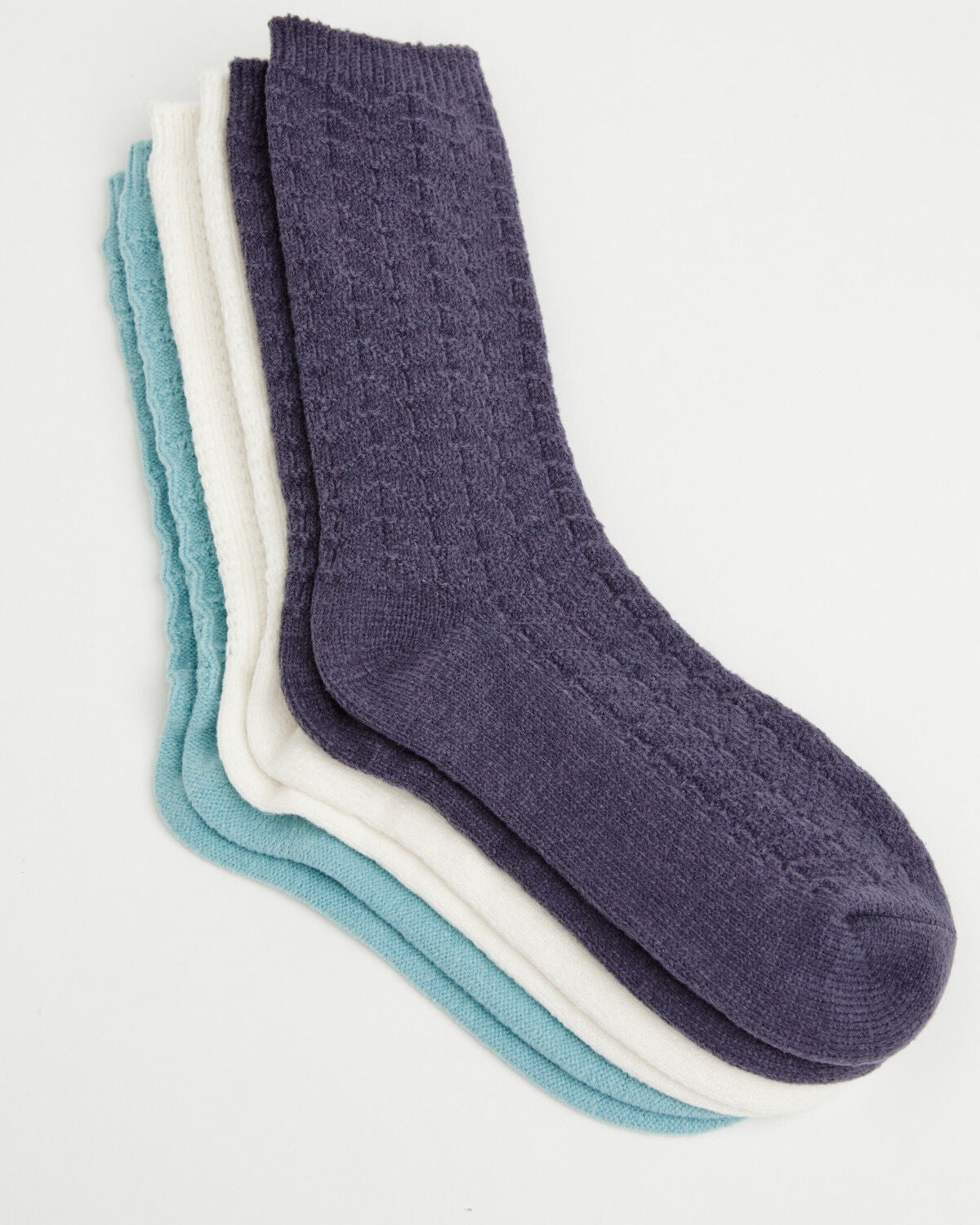 Boot Barn Women's Cozy Luxe Textured Socks - 3 Pack, Blue, hi-res