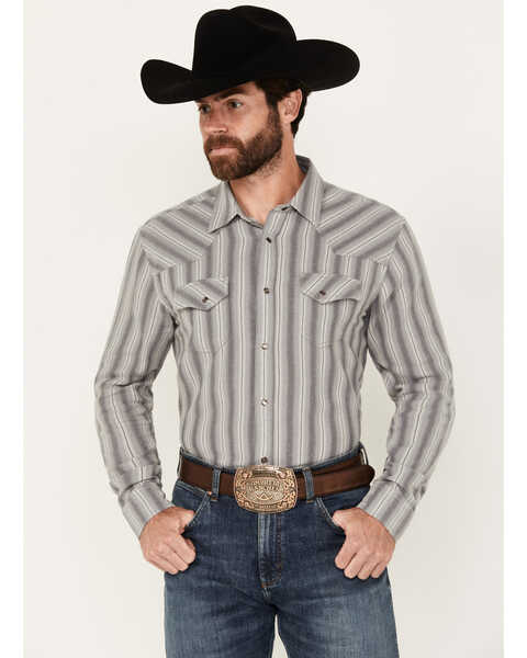 Blue Ranchwear Men's Freestone Striped Print Long Sleeve Snap Western Shirt, Light Grey, hi-res