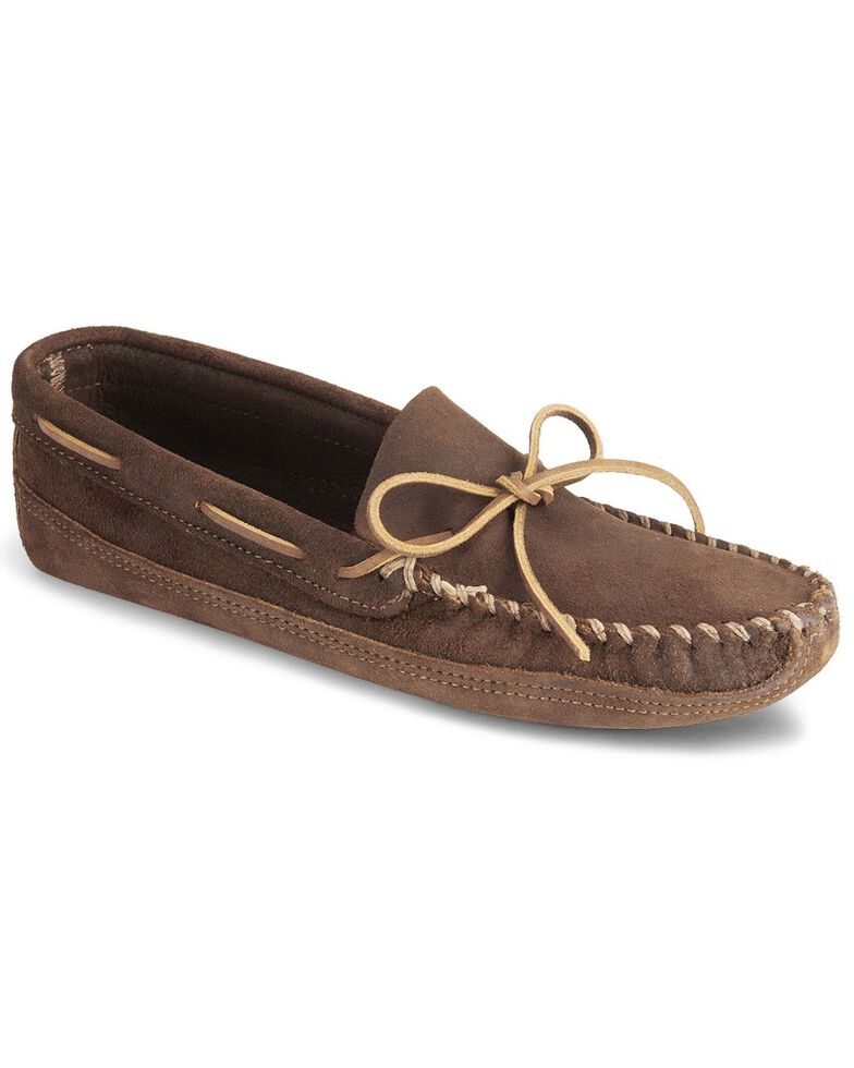 Minnetonka Distressed Leather Moccasins, Brown, hi-res