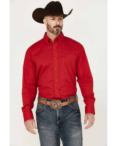 George Strait by Wrangler Men's Long Sleeve Button-Down Stretch Western Shirt - Tall , Red, hi-res