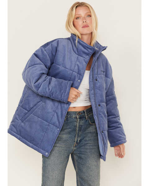 Wrangler Women's Corduroy Oversized Puffer Jacket, Blue, hi-res