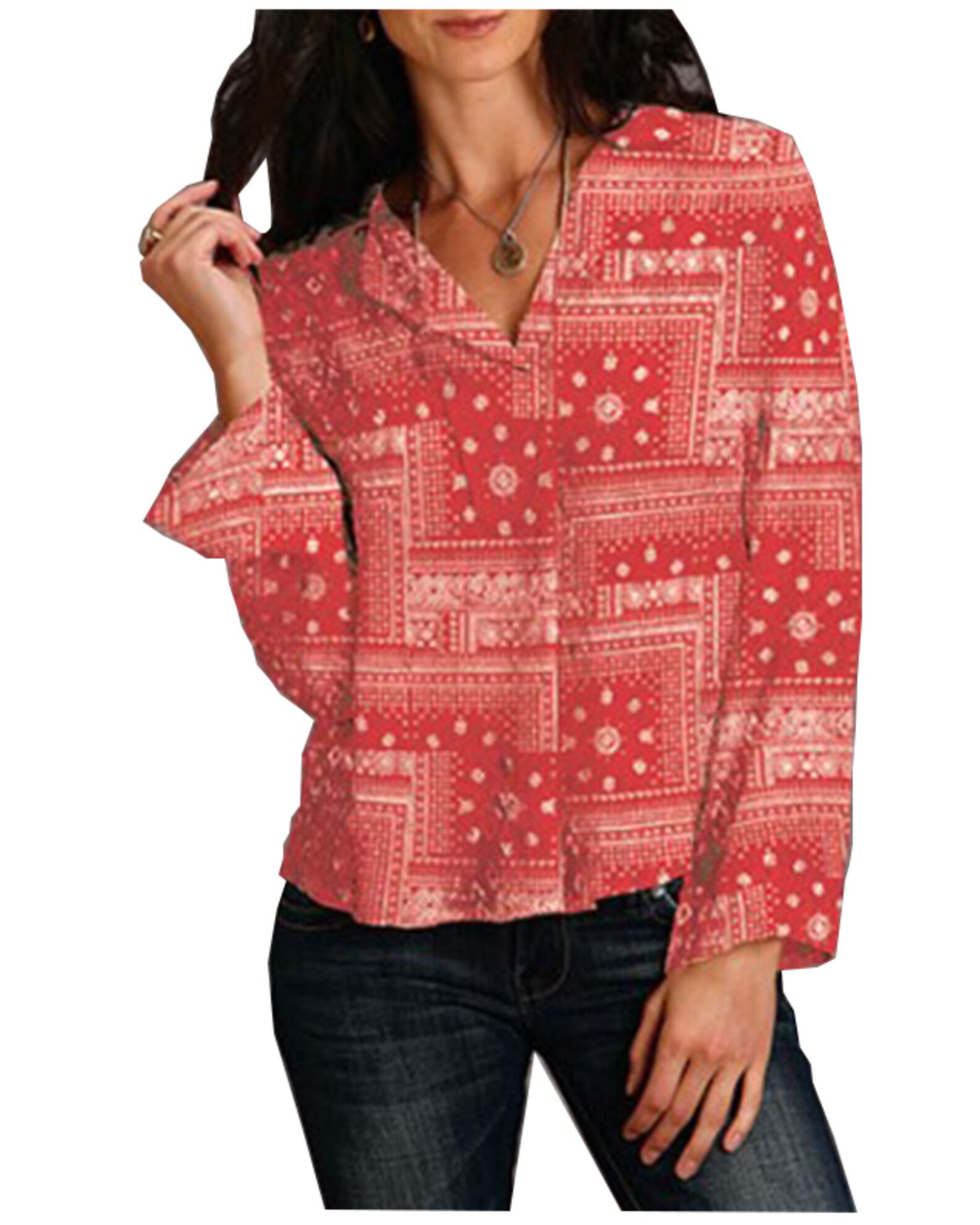 Red bandana print shirt womens sale