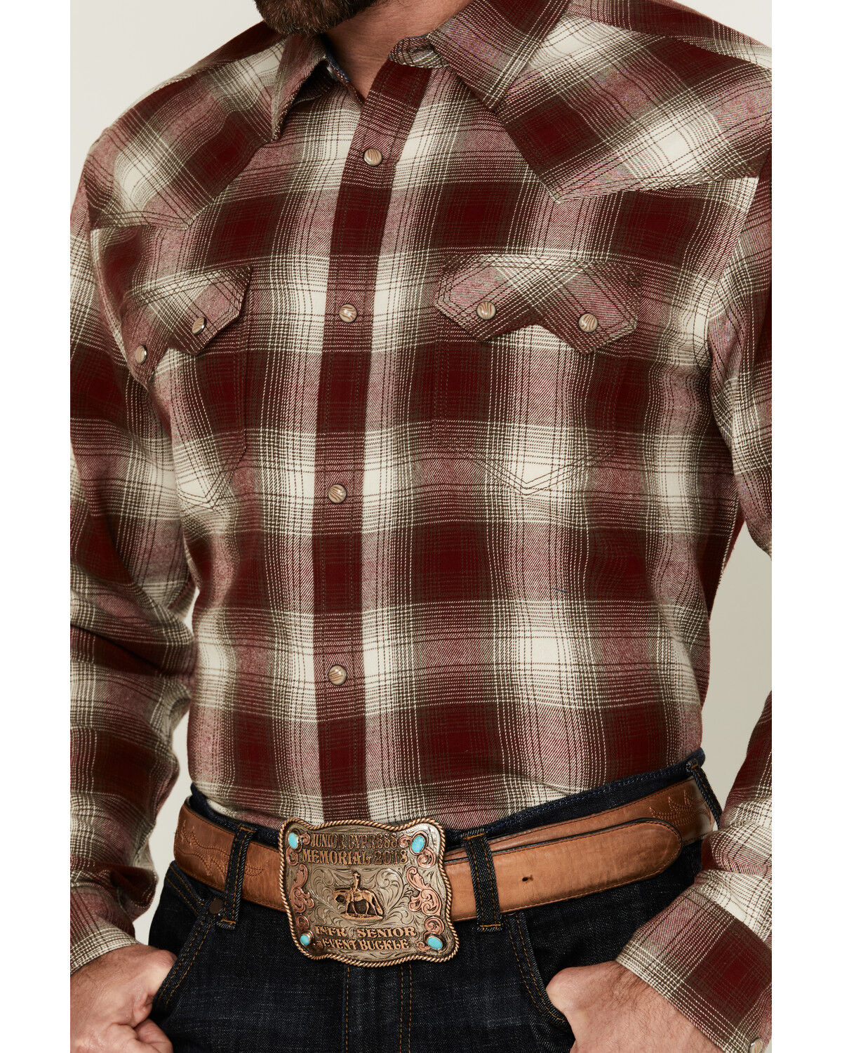 Image #3 - Moonshine Spirit Men's Vino Plaid Print Long Sleeve Snap Western Shirt, Cream, hi-res