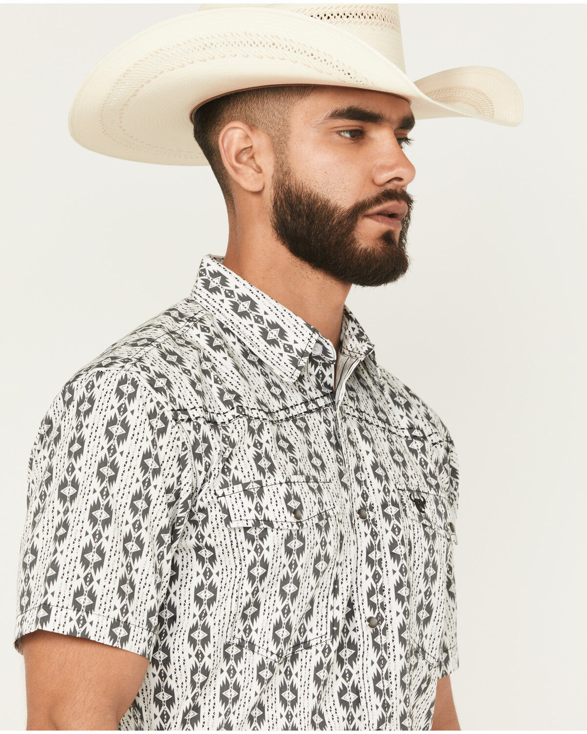 Image #2 - Cowboy Hardware Men's Southwestern Short Sleeve Snap Western Shirt, White, hi-res