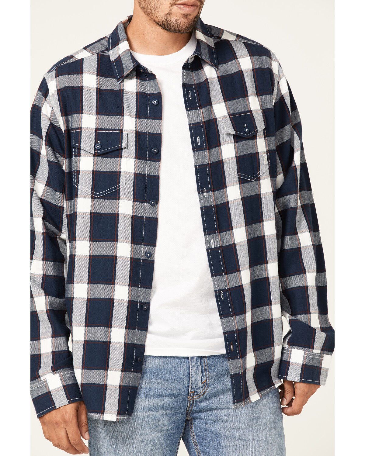 Image #3 - Brothers and Sons Men's Large Plaid Print Long Sleeve Button Down Western Shirt, Navy, hi-res