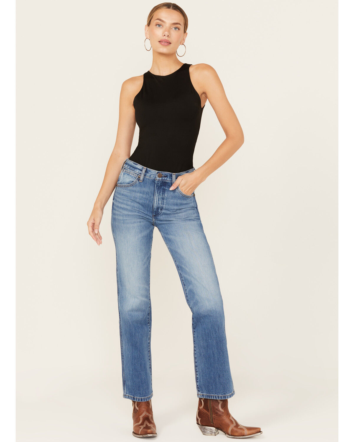 Image #1 - Wrangler Women's Medium Wash Bandit Wrancher Mid Rise Bootcut Denim Jeans, Medium Wash, hi-res