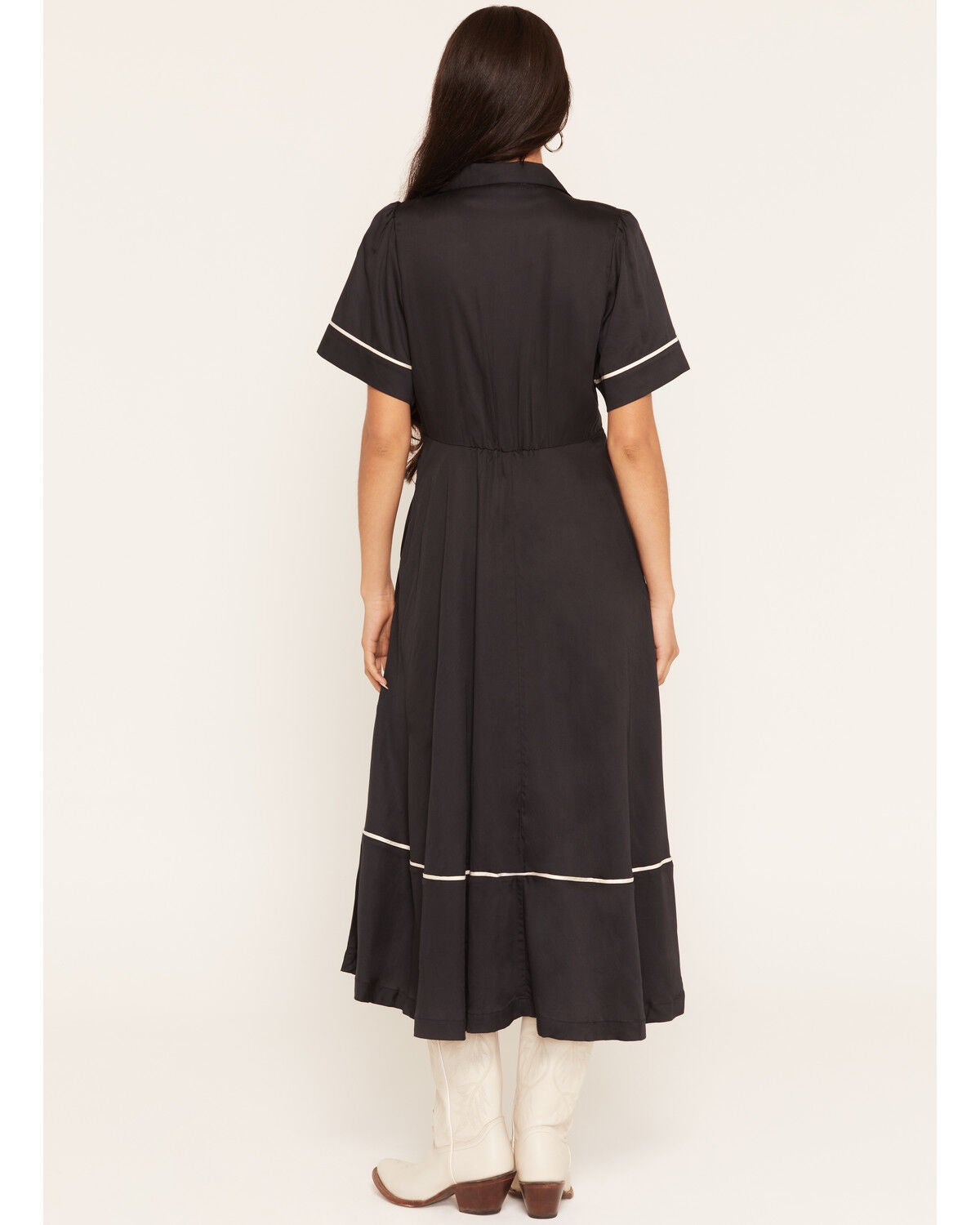 Image #4 - Sendero Provisions Women's La Dahlia Short Sleeve Snap Midi Dress, Black, hi-res
