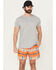 Image #1 - Panhandle Men's Southwestern Print Stretch Board Shorts, Orange, hi-res