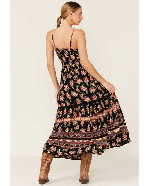 Image #3 - Angie Women's Black Floral Twist Front Keyhole Maxi Dress, , hi-res