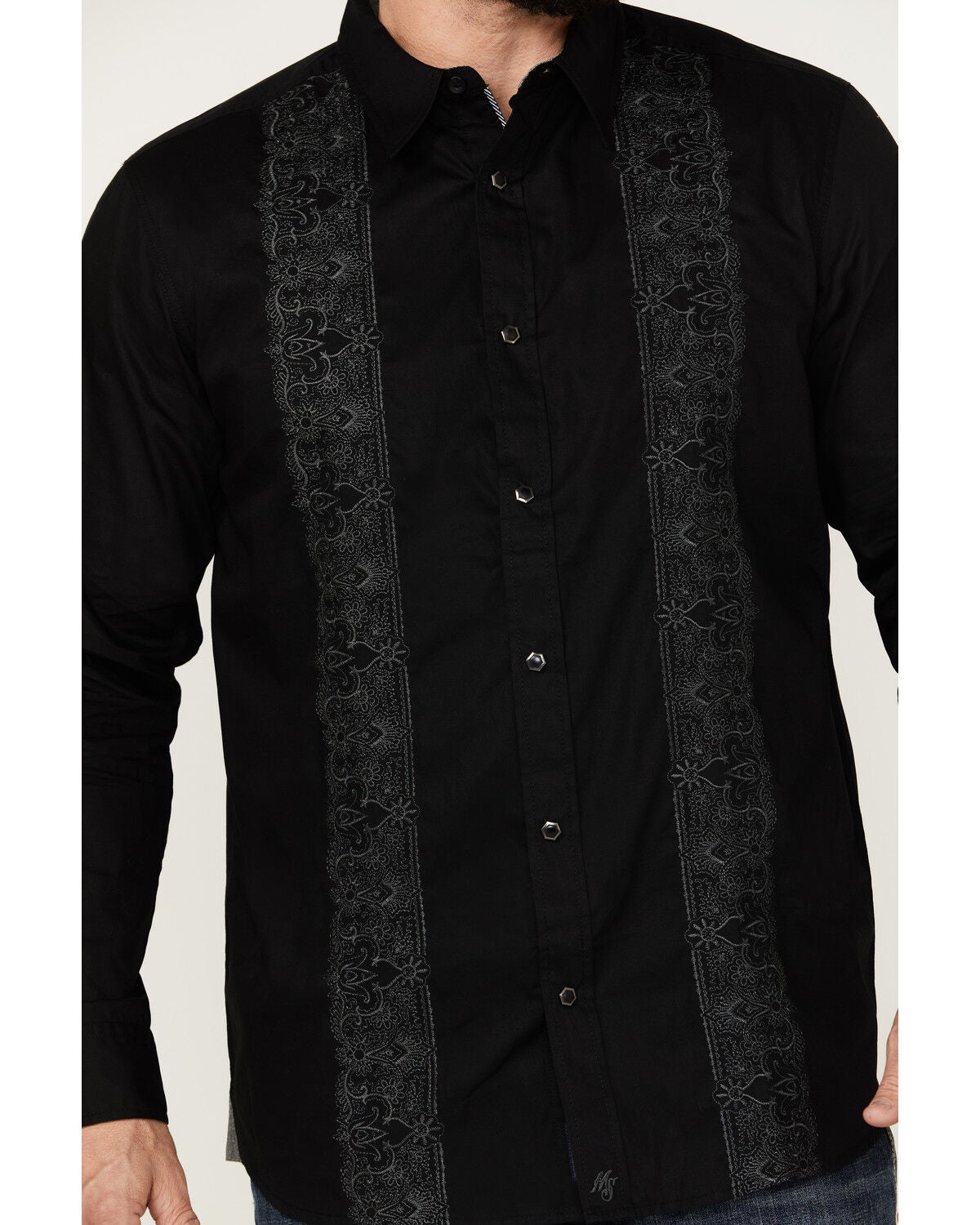 Image #3 - Moonshine Spirit&reg; Men's Embroidered Long Sleeve Snap Western Shirt, Black, hi-res