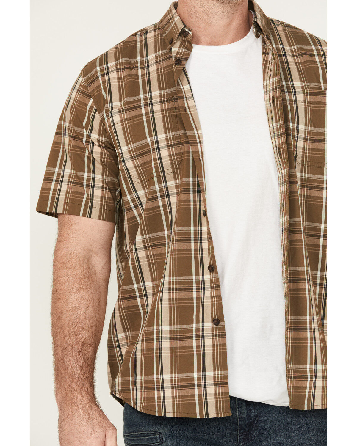 Image #3 - Dickies Men's Flex Plaid Print Short Sleeve Button-Down Work Shirt, Olive, hi-res