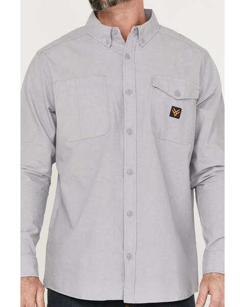 Image #3 - Hawx Men's Chambray Sun Protection Solid Long Sleeve Button-Down Western Shirt - Tall , Grey, hi-res