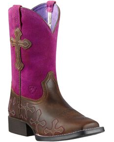 Ariat Youth Girls' Crossroads Cowgirl Boots - Square Toe, Tan, hi-res