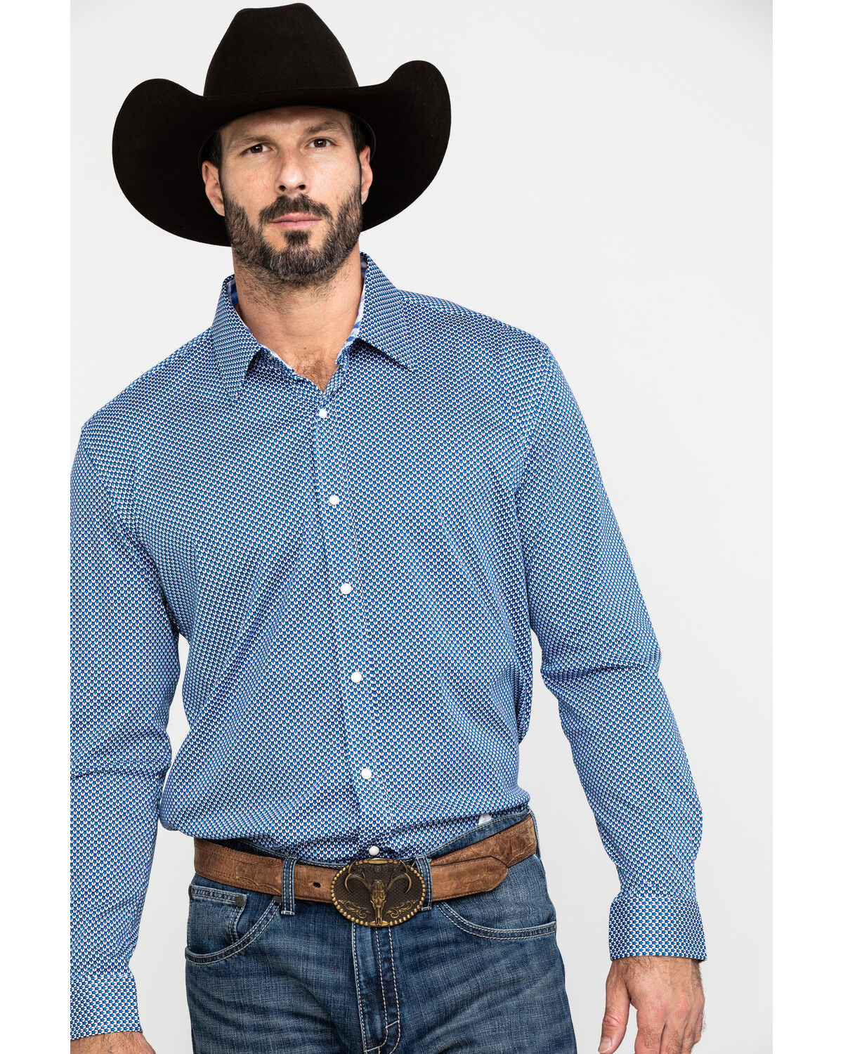 Image #1 - Scully Signature Soft Series Men's Geo Print Long Sleeve Western Shirt, Blue, hi-res