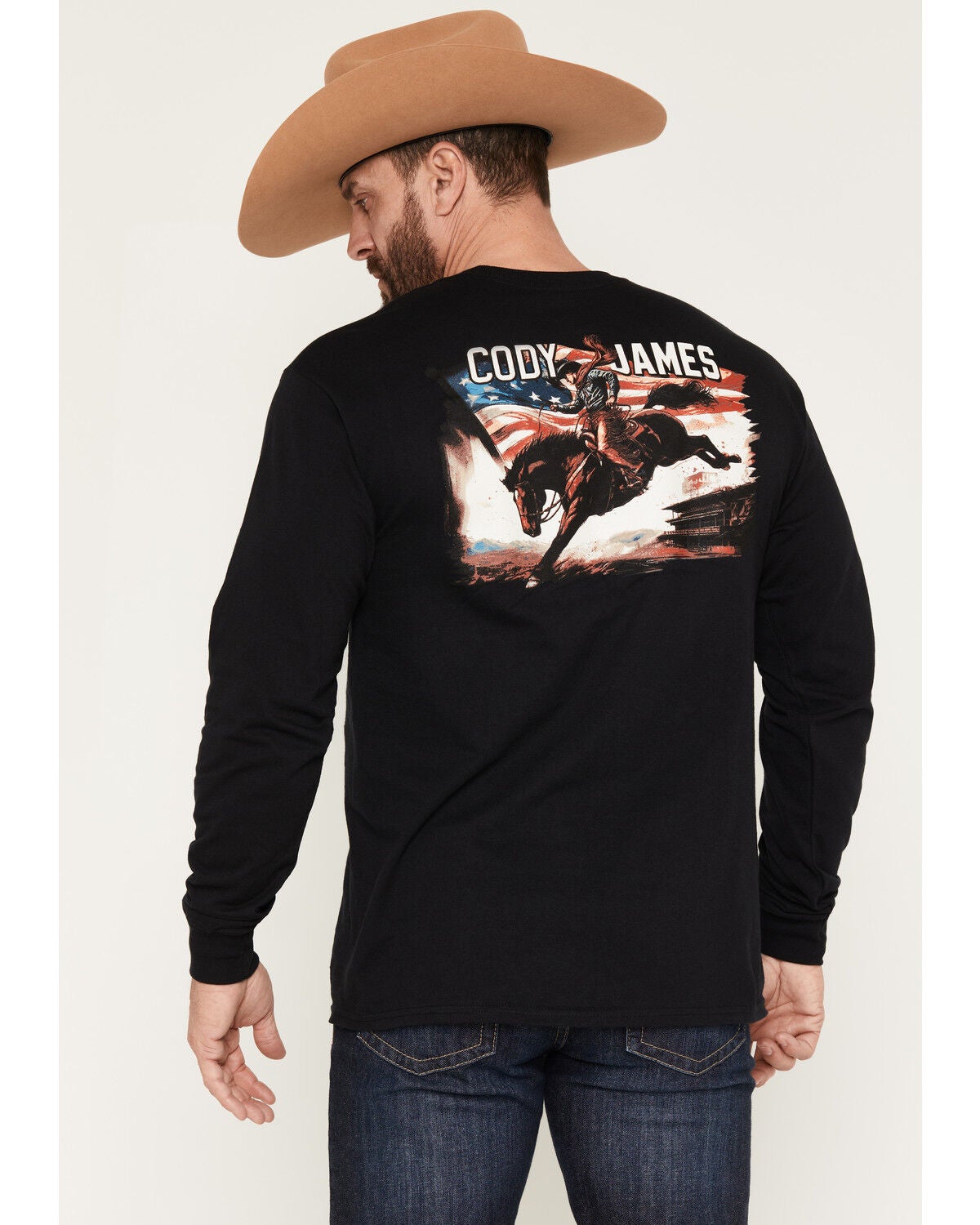 Image #1 - Cody James Men's American Legend Long Sleeve Graphic T-Shirt, Black, hi-res