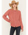 Image #1 - Lovestitch Women's Tonal Floral Embroidered Long Sleeve Button-Down Shirt, Rose, hi-res