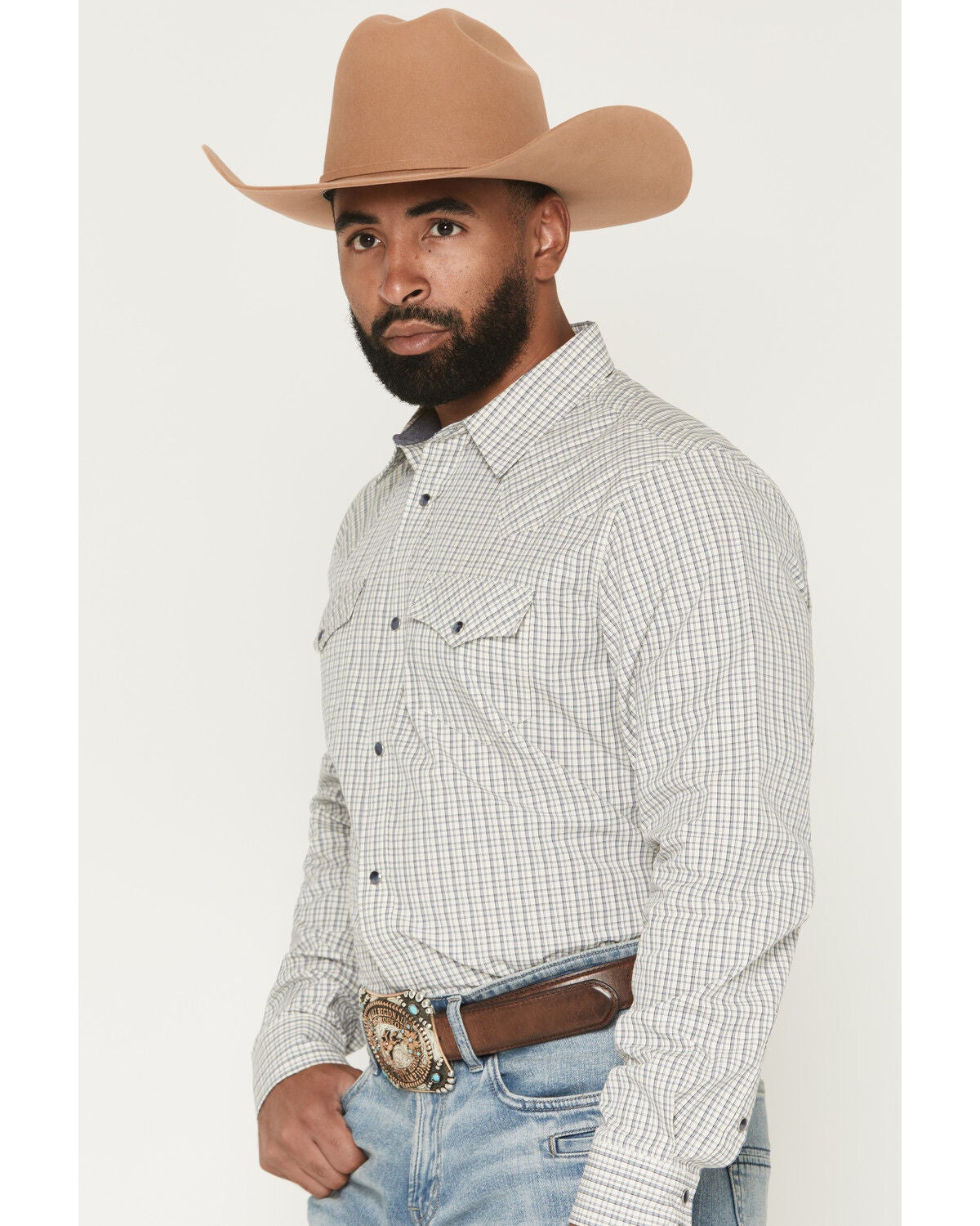 Image #2 - Cody James Men's Carson Plaid Print Long Sleeve Snap Western Shirt, White, hi-res