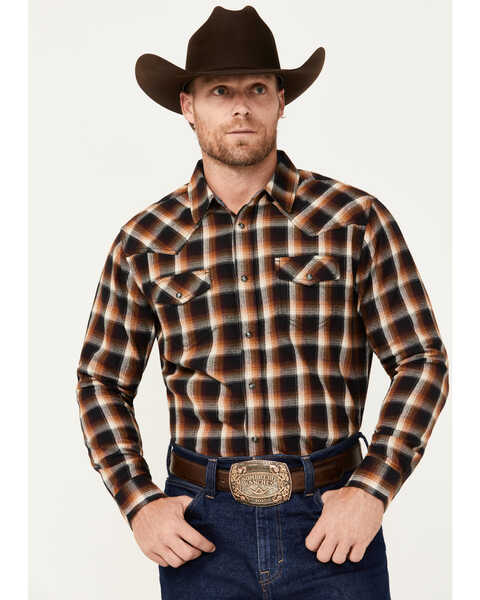 Image #1 - Cody James Men's Rhythm Plaid Print Long Sleeve Snap Western Flannel Shirt, Red, hi-res