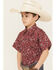 Image #2 - Cowboy Hardware Boys' Paisley Print Short Sleeve Snap Stretch Western Shirt, Red, hi-res