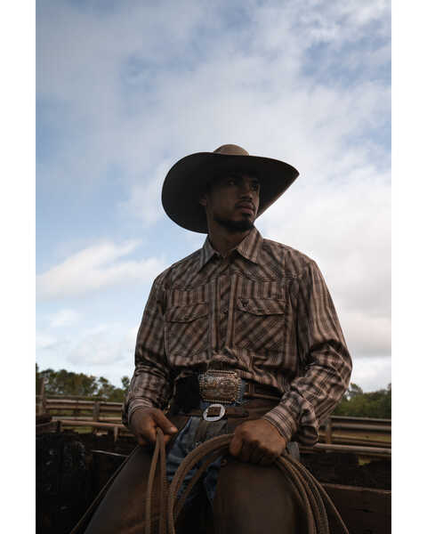 Cowboy Hardware Men's Arroyo Plaid Print Long Sleeve Snap Western Shirt, Brown, hi-res
