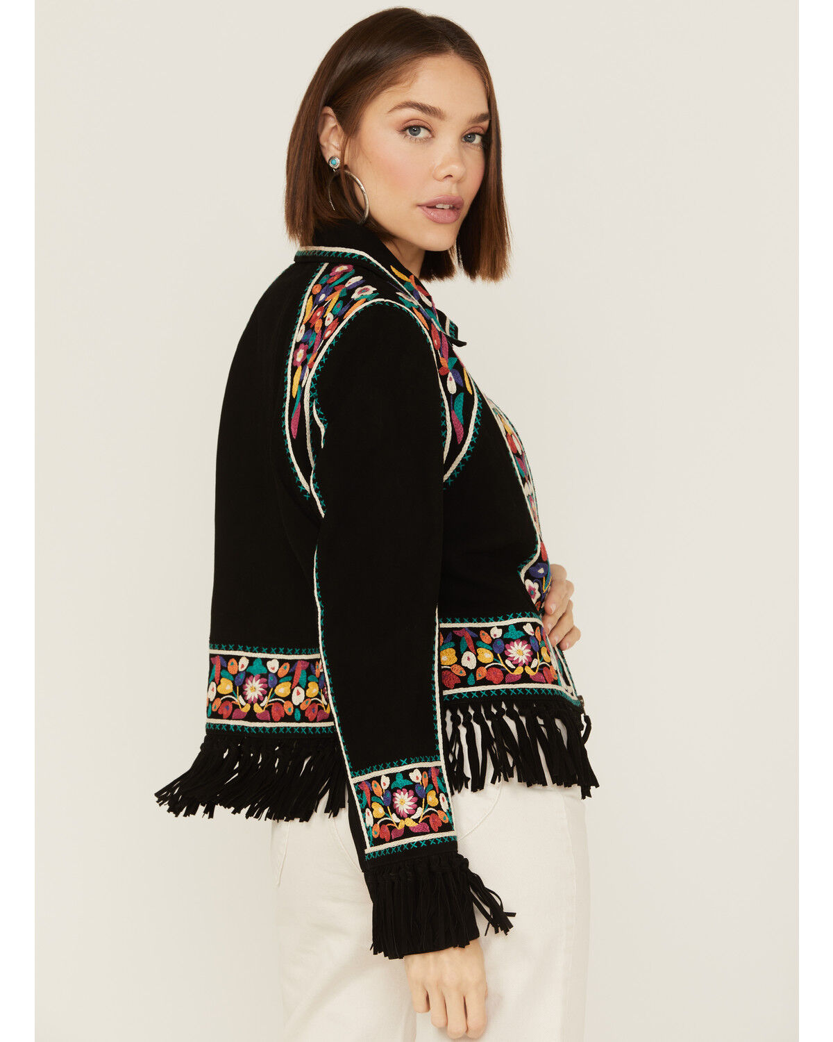 Image #4 - Double D Ranch Women's Justyna Embroidered Fringe Suede Jacket, Black, hi-res
