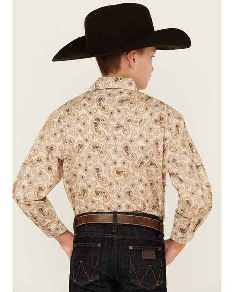 Image #4 - Rock & Roll Denim Boys' Paisley Print Long Sleeve Vintage Pearl Snap Western Shirt, Tan, hi-res