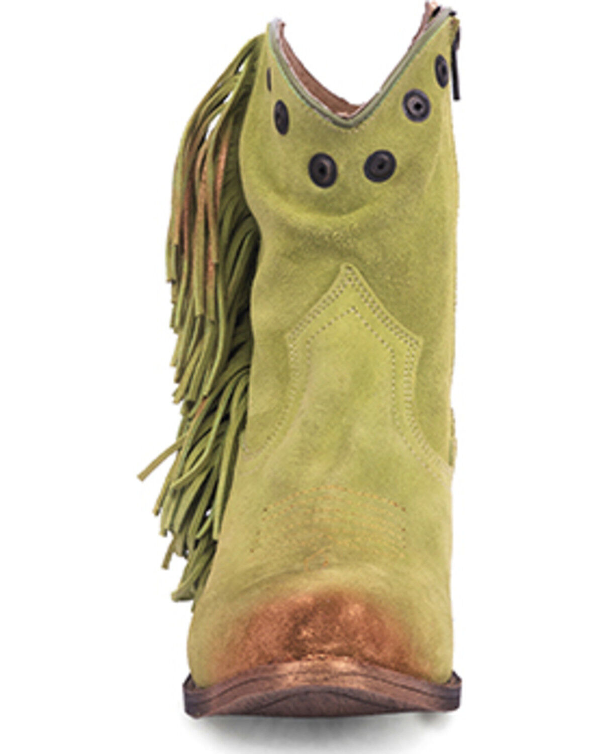 Image #3 - Circle G Women's Studded Suede Fringe Ankle Boots - Round Toe, Green, hi-res