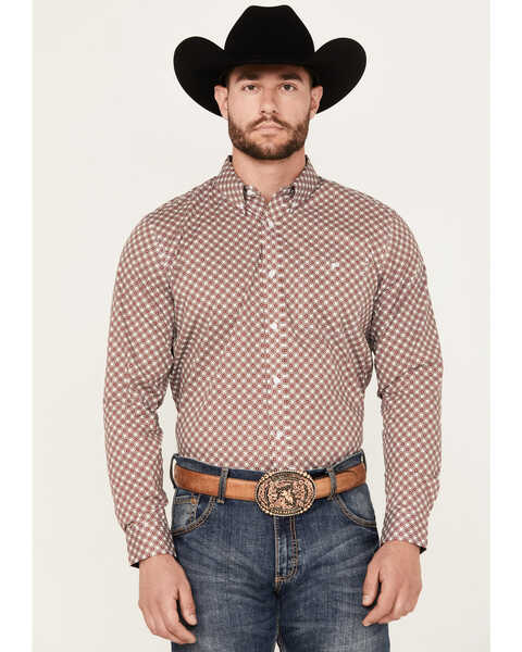RANK 45® Men's Wellington Geo Print Long Sleeve Button-Down Western Shirt, Royal Blue, hi-res