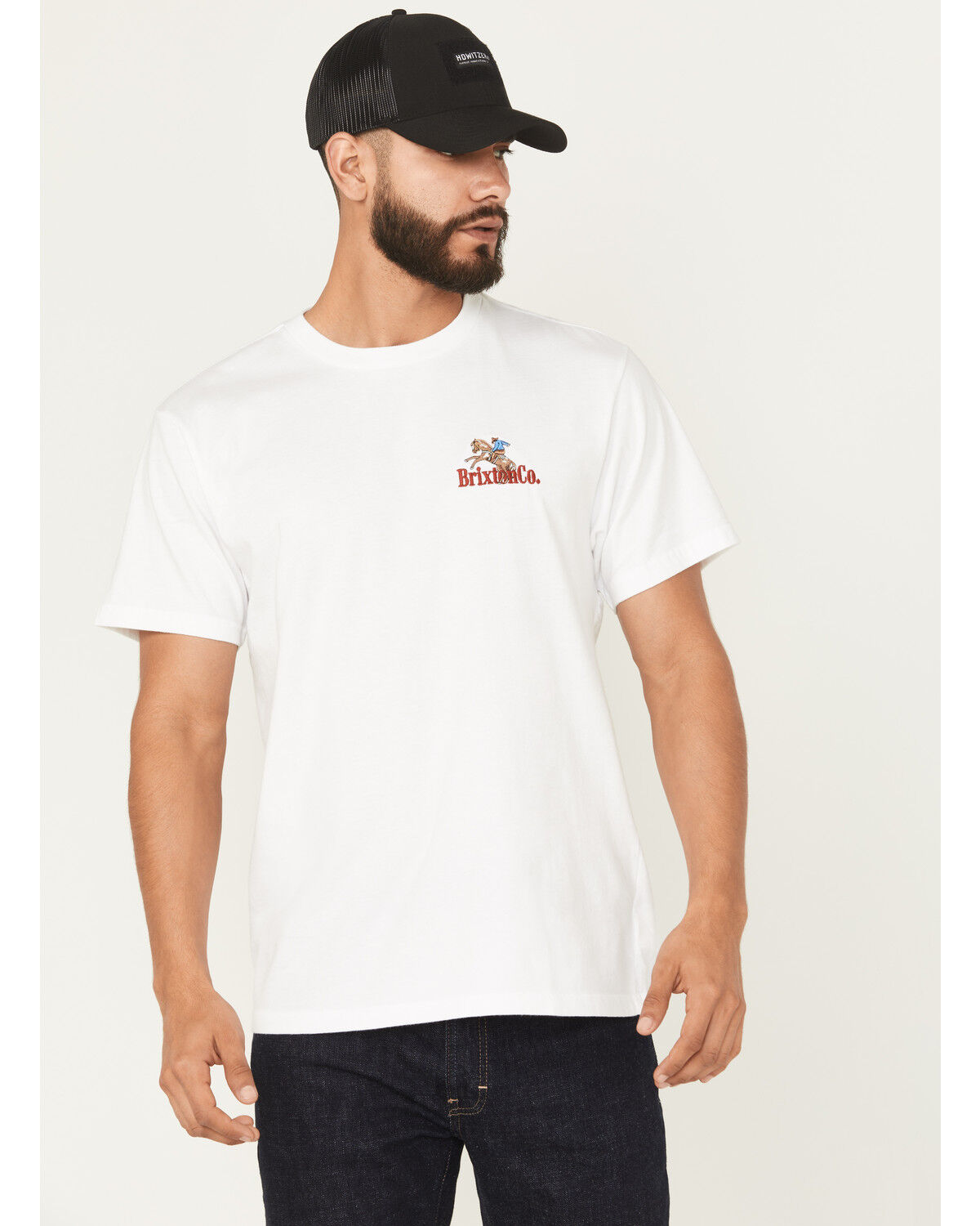 Image #1 - Brixton Men's Inwood Cowboy Embroidered Short Sleeve T-Shirt, White, hi-res