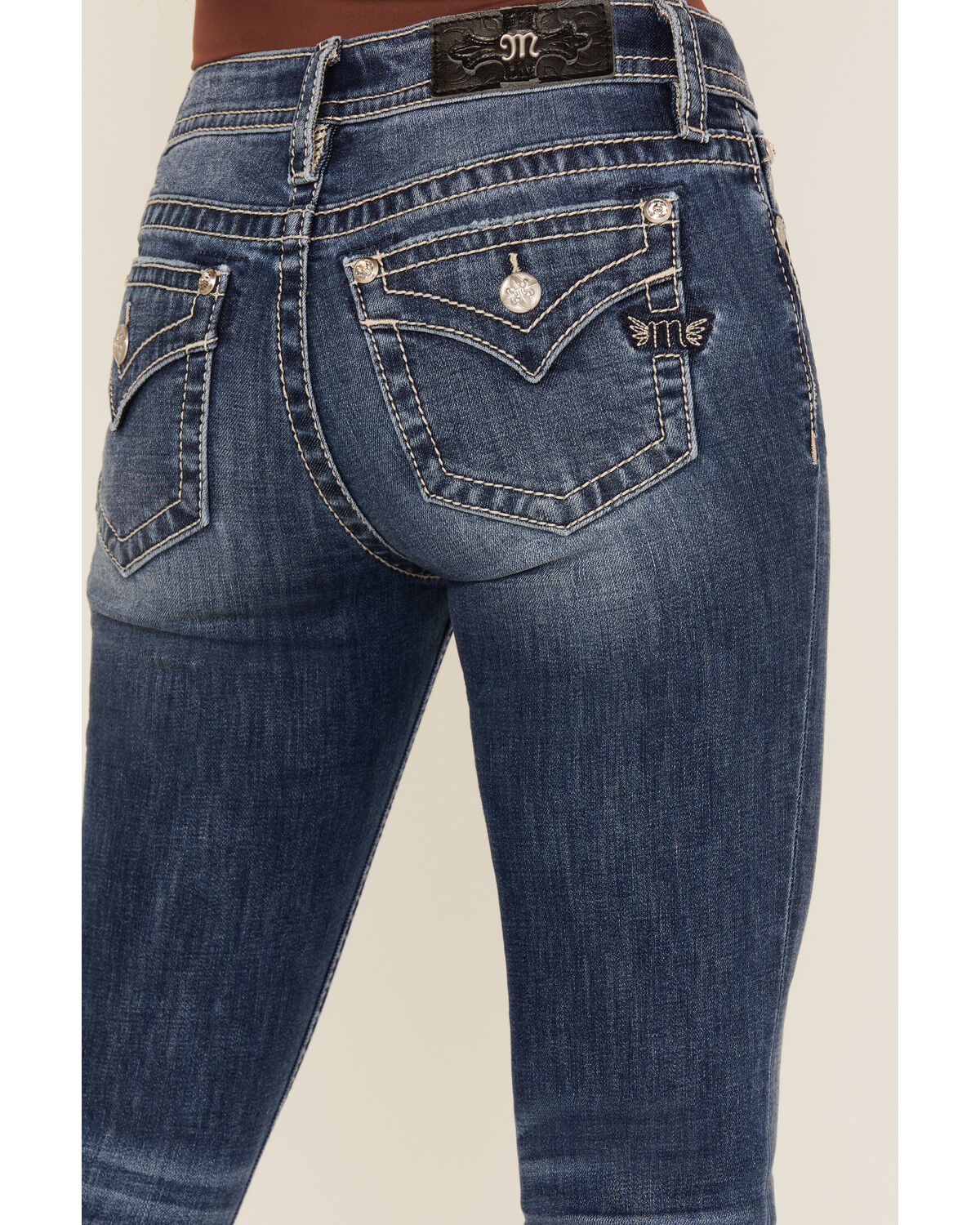 Image #4 - Miss Me Women's Medium Wash Mid Rise Bootcut Stretch Denim Jeans, Medium Wash, hi-res