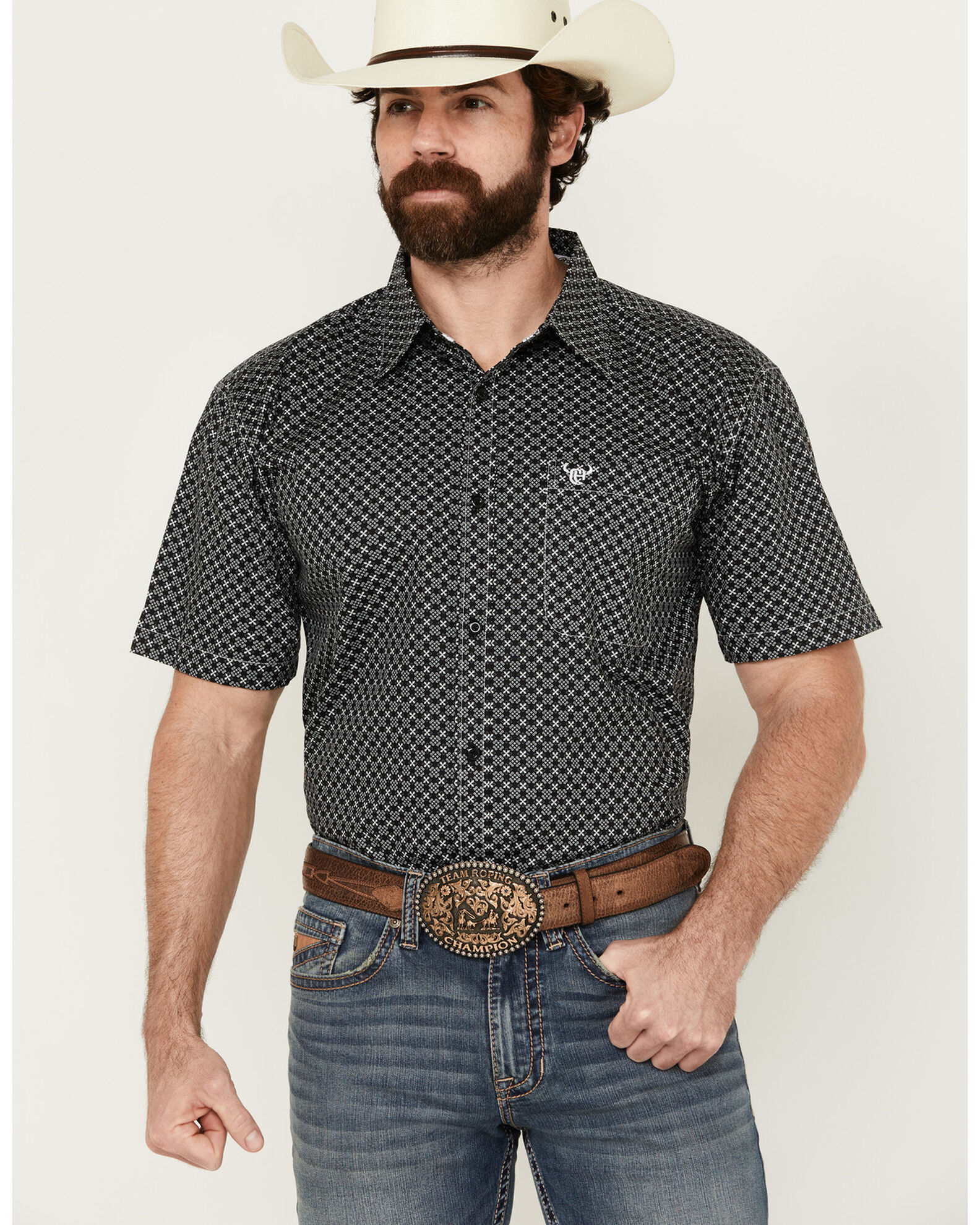 Cowboy Hardware Men&rsquo;s Geo Floral Print Short Sleeve Button-Down 