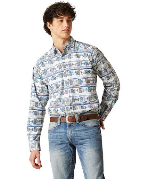 Ariat Men's Garith Southwestern Striped Long Sleeve Snap Western Shirt , White, hi-res