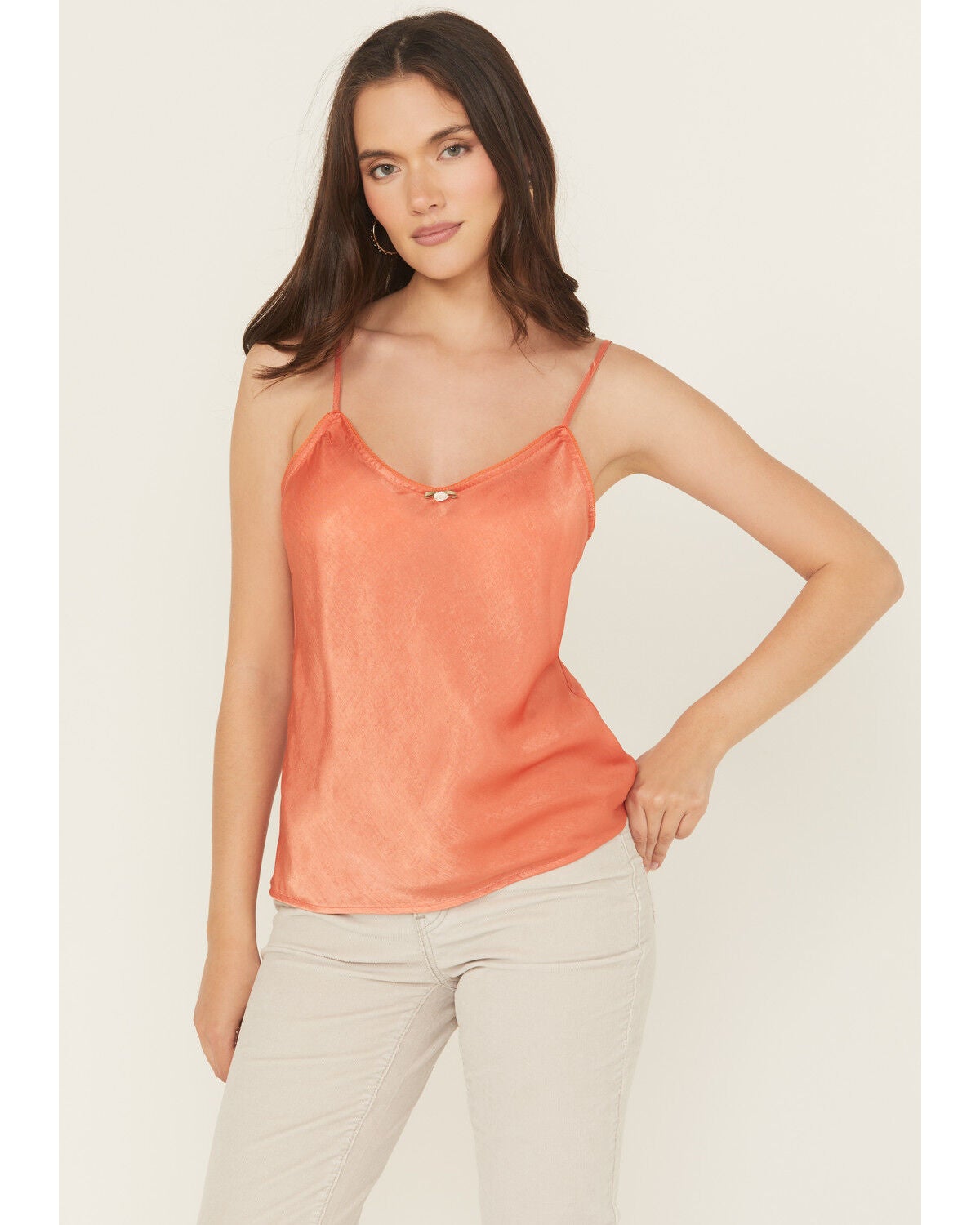Originality Women's Sienna Solid Sleeveless Satin Cami, Sienna, hi-res