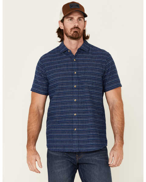 North River Men's Horizontal Stripe Short Sleeve Button Down Western Shirt , Blue, hi-res