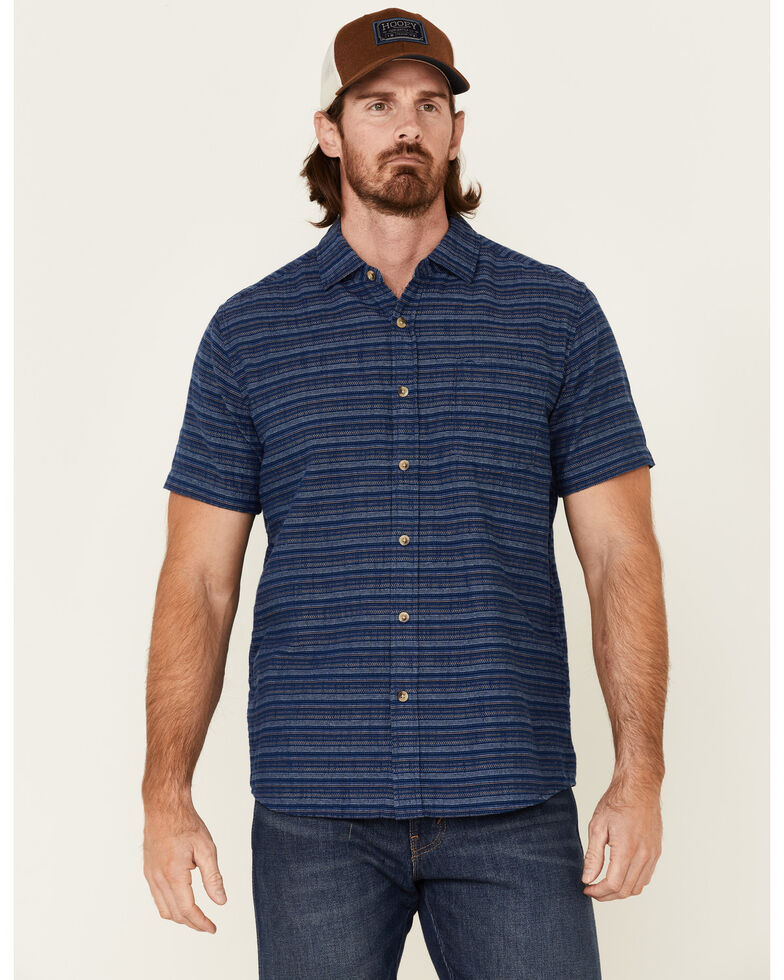 North River Men's Horizontal Stripe Short Sleeve Button-Down Western Shirt , Blue, hi-res