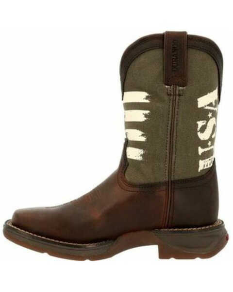 Image #3 - Durango Boys' Lil' Rebel USA Flag Army Western Boots - Square Toe, Dark Brown, hi-res