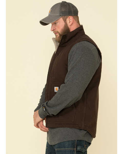 Image #2 - Carhartt Men's Dark Brown Washed Duck Sherpa Lined Mock Neck Work Vest , Dark Brown, hi-res