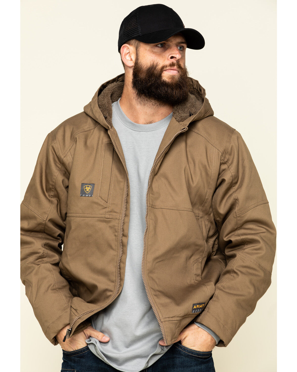Image #1 - Ariat Men's Field Khaki Rebar Duracanvas Hooded Work Jacket, Beige/khaki, hi-res