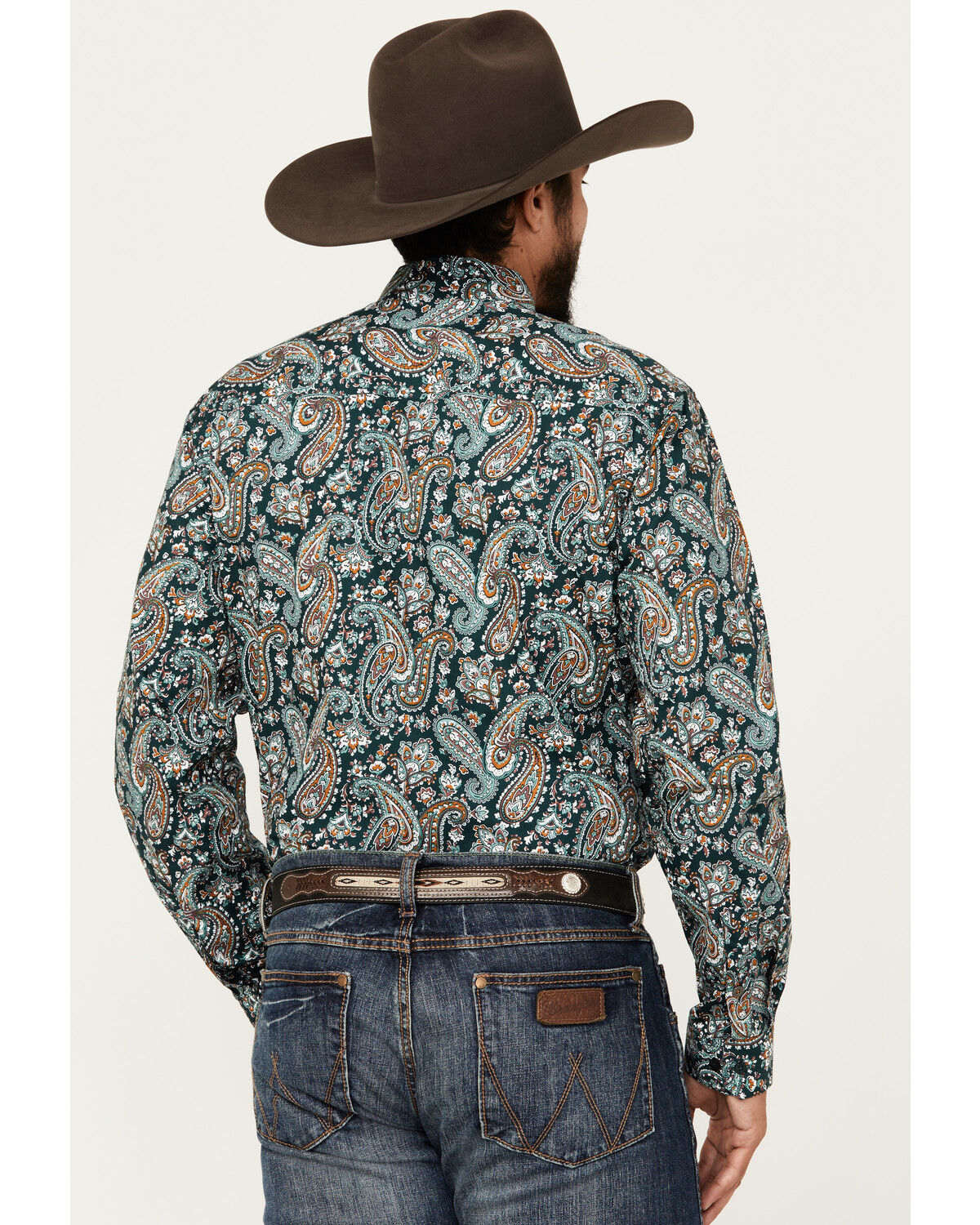 Image #4 - Cinch Men's Paisley Print Long Sleeve Button-Down Western Shirt, Dark Green, hi-res
