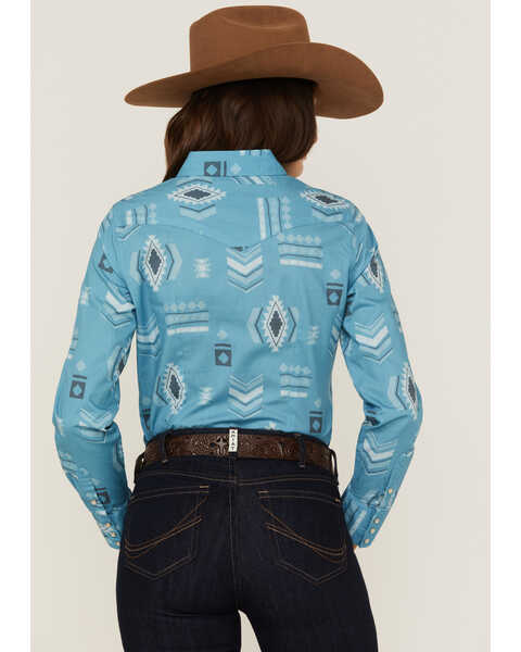 Image #4 - Roper Women's Southwestern Print Long Sleeve Western Pearl Snap Shirt, Blue, hi-res