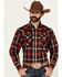 Image #1 - Ely Walker Men's Plaid Print Long Sleeve Snap Stretch Western Shirt, Red, hi-res